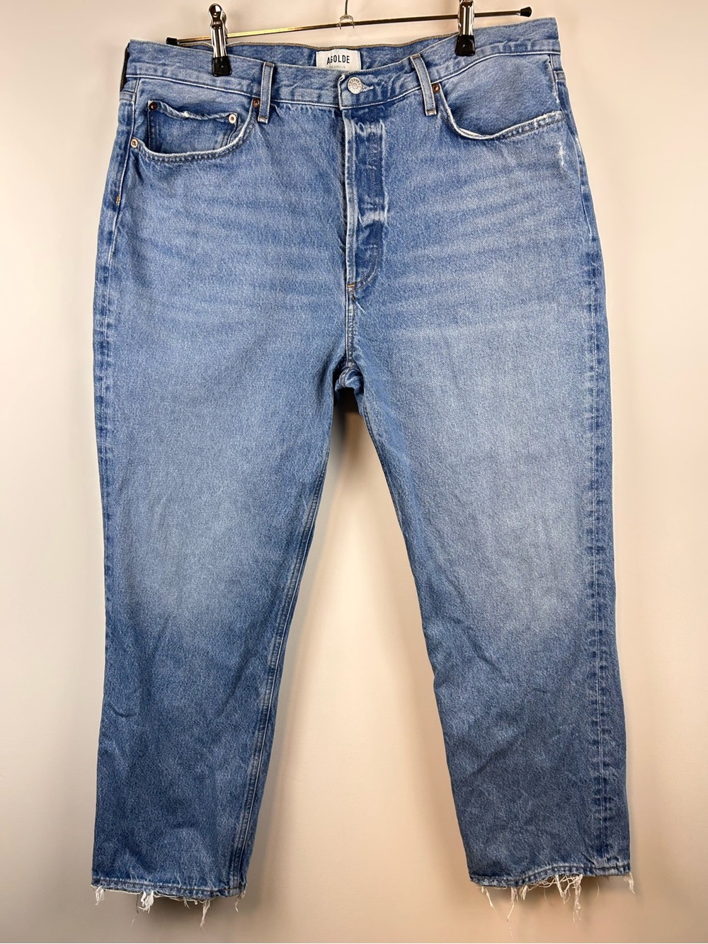 AGOLDE 90s Jeans Women’s Size 34 Light Wash High Rise Straight Leg Raw Hem